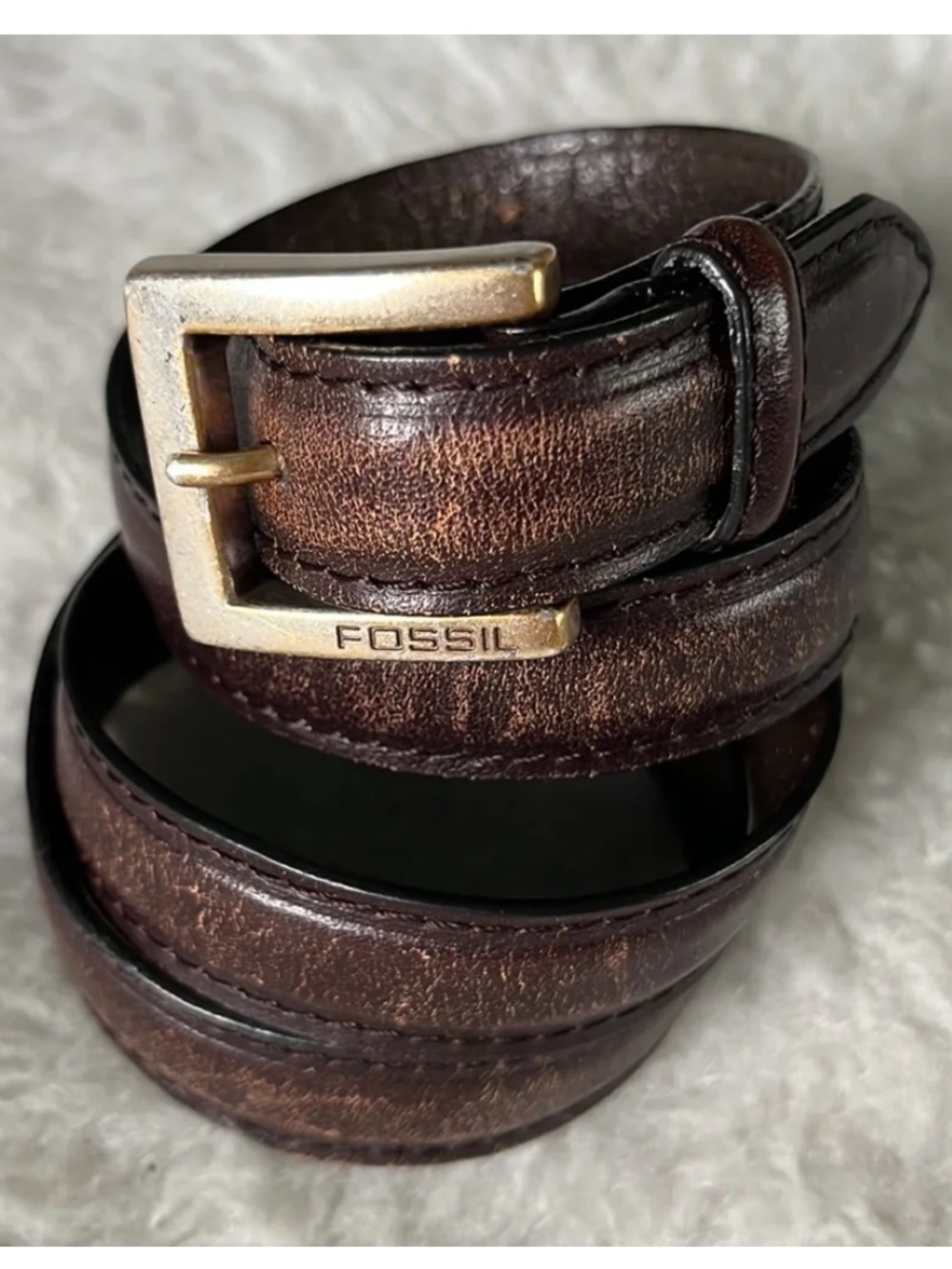 Fossil Men's Brown Leather Belt - Distressed Finish size L